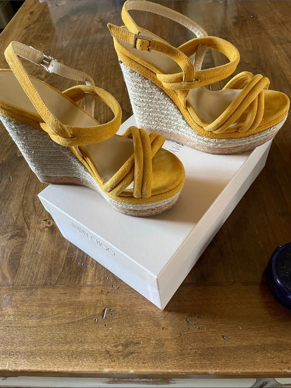 JIMMY CHOO Yellow Nadym Nomad Suede Espadrille Sandals 36.5